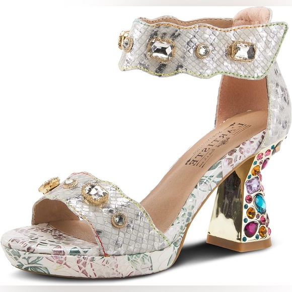 L'Artiste Jewel Strap Sandal Crystals Elegant Multicolor Embellished Heels 39/9 - Picture 2 of 8